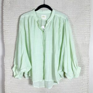 ANTHROPOLOGIE Maeve light green button front Brynna billowy top M NEW